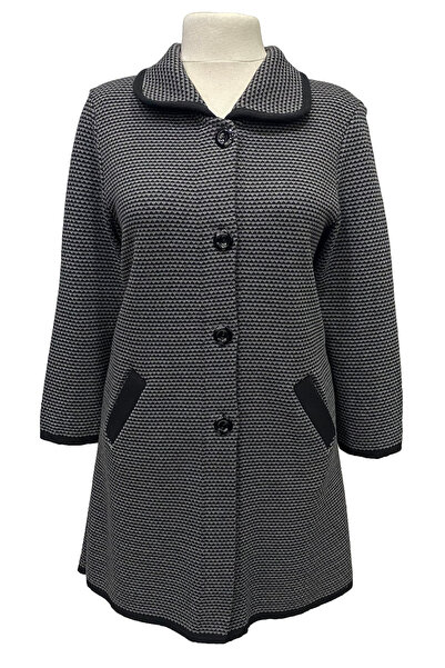 Giyinen Mağazaları Selda Turn-Down Collar Geometric Pattern Buttoned Double Pocket Winter Cardigan