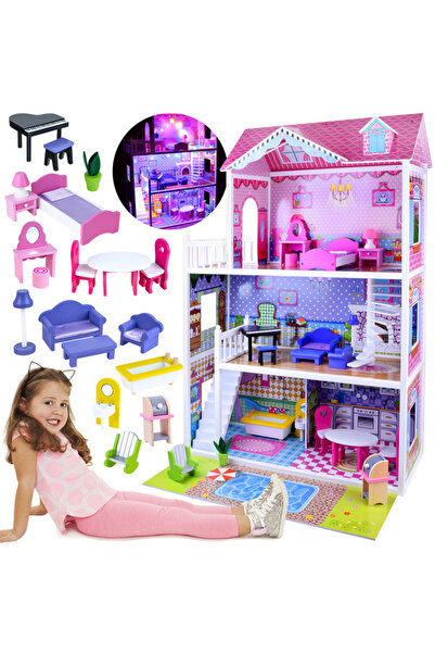 Jokomisiada Casuta de papusi pentru copii, realizata din lemn, cu 3 etaje com...