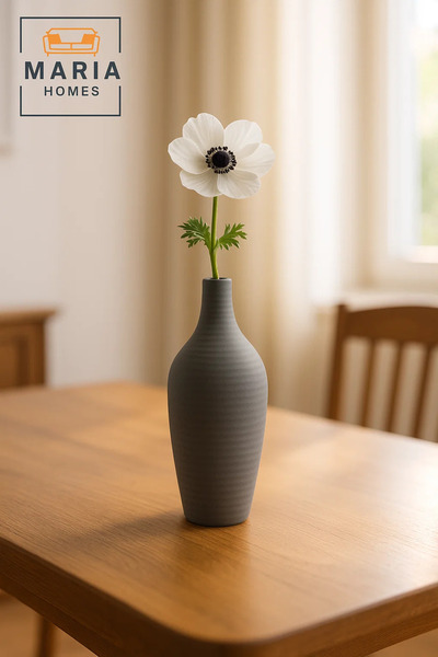 MARIA HOMES Modern Grey Decorative Vase – Ceramic Table Vase for Home and Office Decor