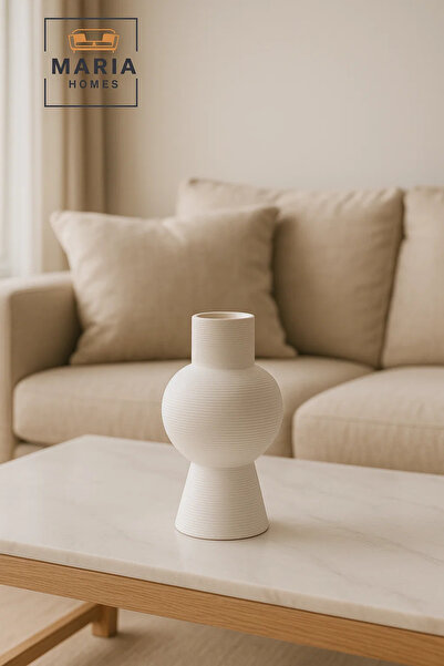 MARIA HOMES Modern White Decorative Vase – Sculpted Ceramic Flower Vase with Textured Design