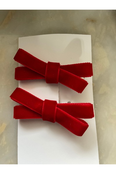 MADE BY PERİ Velvet Bow Red Hair Clip Set of 2 – Soft Texture, Elegant and Stylish |   Made by Peri”