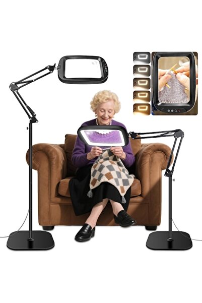 NZQXJXZ Lampă de podea cu lupă LED 10x/30x, suport reglabil, 5 temperaturi de culoare, luminozitate reglabilă