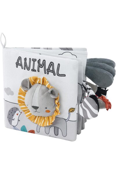 Generic MIANQI Soft Cloth Baby Book with Animals & Stickers, 3D Textured Crinkle Sensory Toy (WJ47-Lion)
