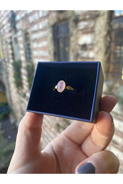 By Atölye 925 Ayar Pembe Kuvars Taşlı Gümüş Yüzük