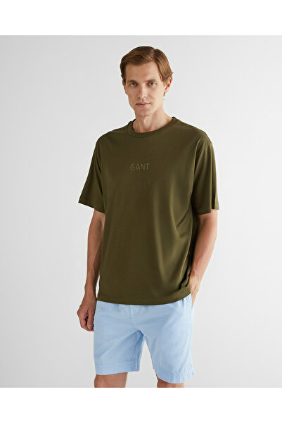 Gant Erkek Yeşil Relaxed Fit Bisiklet Yaka Logolu T-Shirt