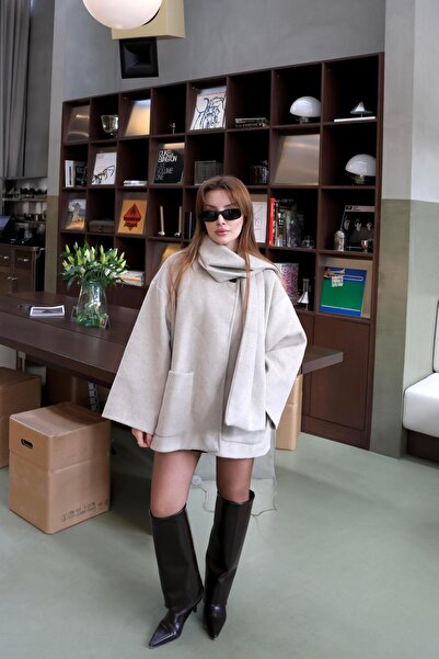 BAŞARAN Μπουφάν με κασκόλ από βιζόν