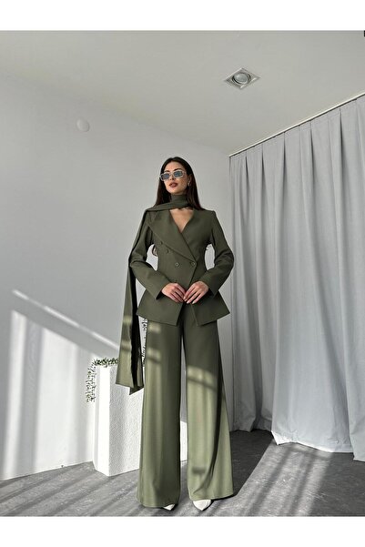 EFSUN MODA KADIN ÖZEL TASARIM AMARA KRUVAZE CEKETLİ PANTOLON TAKIM