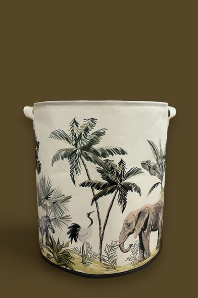 HomyJRs Safari Printed Multi-Purpose Drawstring-Free Toy Dirty Laundry Basket Folding Organizer Basket 37X40