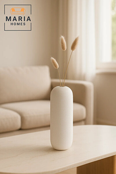 MARIA HOMES Modern Tall White Decorative Vase – Minimal Ceramic Flower Vase for Home and Office Décor