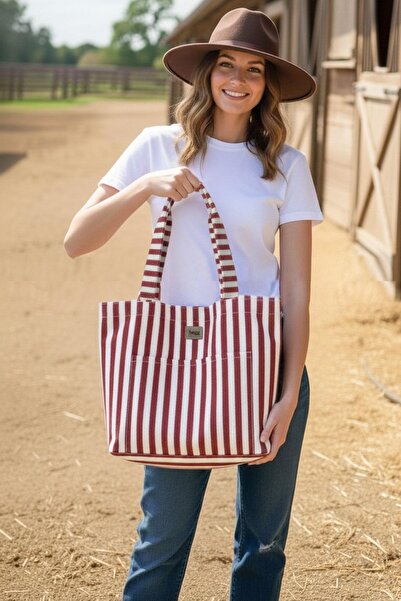 Bagg Red Striped Woven Fabric Bag