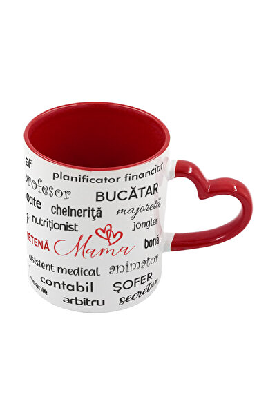 AFFIX THE DIFFERENT PERSPECTIVE Personalized white mug, red heart-shaped interior + handle, Mother Collection, Mother's Day, Model 5