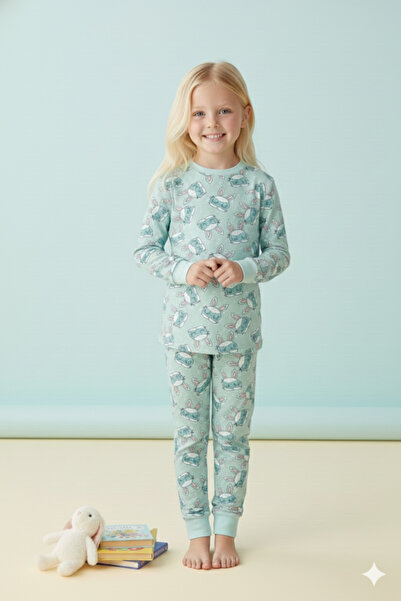 ROSAMİNA Sleeping Companion Rabbit Themed 100% Cotton Girls' Pajamas