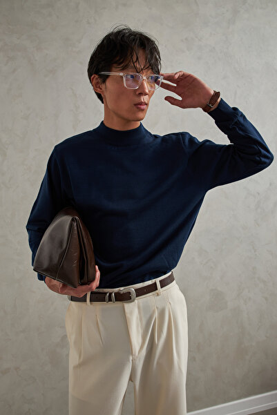 HYMAN Men's Half Fisherman Oversized Basic Knitwear Sweater