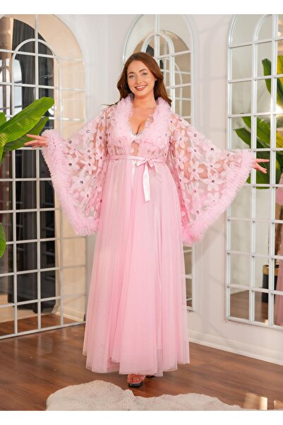 Limas lingerie روب صباحي طويل من قطعتين بتصميم خاص ونقشة زهور