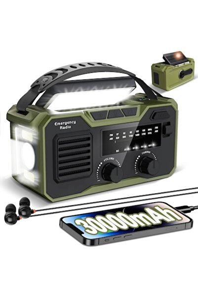 Sentasi Radio portabil cu manivelă pentru situații de urgență, 30000 mAh, Bluetooth, solar, baterie externă, lanternă, busolă, SO