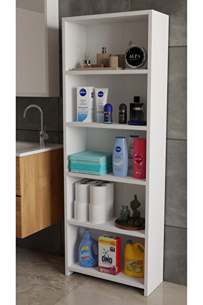 alpaevmobilya Banyo Çamaşır Dolabı 5 Raflı 150 cm Çok Amaçlı Saklama ve Düzenleyici Raf