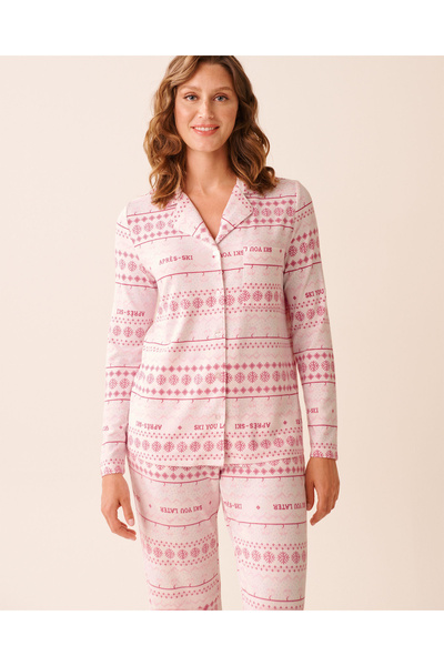 La Vie en Rose قميص وردي بأزرار من الألياف المعاد تدويرها بطبعة جزيرة فير آيل