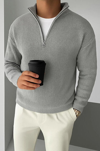 H&E LUXURY DESIGN Men's Half Zipper Detailed Sweater