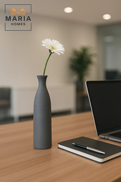 MARIA HOMES Modern Tall Grey Decorative Vase – Slim Ceramic Flower Vase for Home and Office Decor