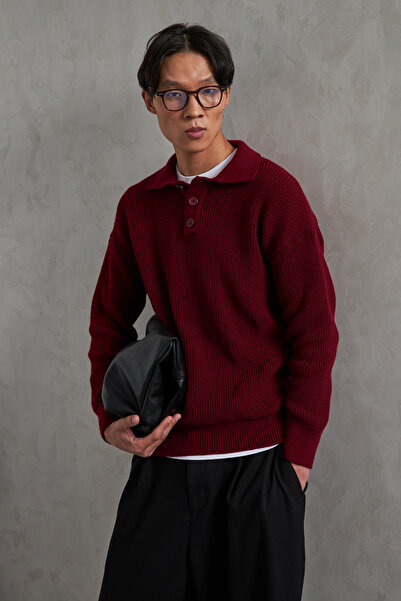 HYMAN Men's Buttoned Collar Oversized Sweater