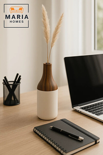 MARIA HOMES Modern Decorative Vase – Ceramic Wood-Effect Flower Vase – Home Decor Accessory