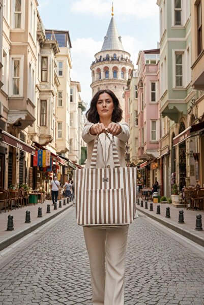 Bagg Mink Striped Woven Fabric Bag