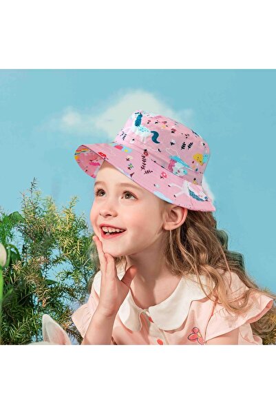 Generic Wide Brim Bucket Hat for Baby Girls, Adjustable Chin Strap, Foldable Beach Sun Hat, Pink (Ages 2-6)