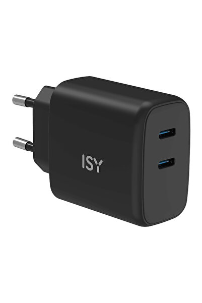Isy IWC-0005 65W 2xUSB C BK Güç Adaptörü Siyah