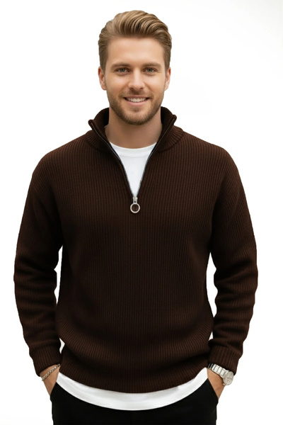 H&E LUXURY DESIGN Ανδρικό πουλόβερ με μισό φερμουάρ