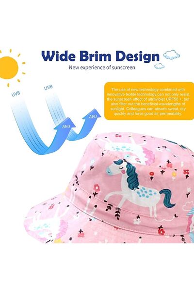 Generic Wide Brim Bucket Hat for Baby Girls, Adjustable Chin Strap, Foldable Beach Sun Hat, Pink (Ages 2-6)