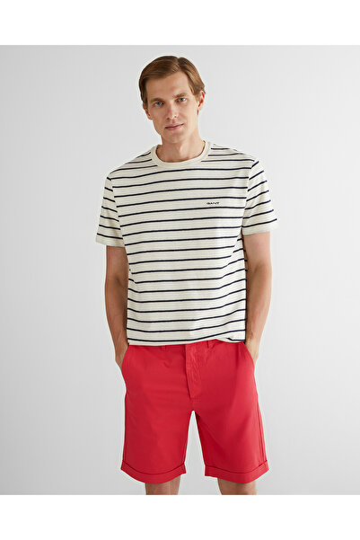 Gant Erkek Krem Regular Fit Bisiklet Yaka Çizgili T-Shirt