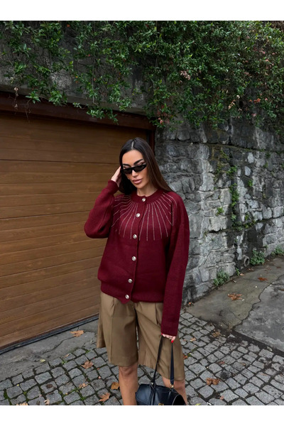 Kienor Yeni Sezon Kadın Taş Detaylı Düğmeli Triko Hırka