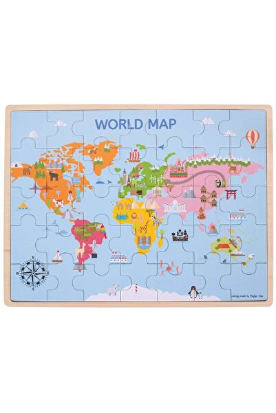 BIGJIGS Toys Puzzle din lemn - Harta lumii (35 piese)