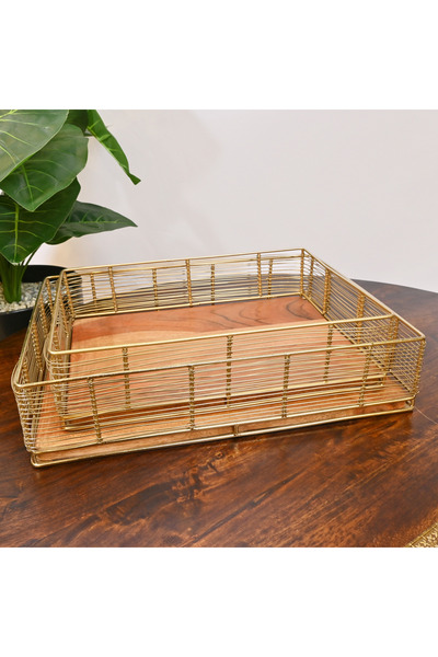 Crafted by Lifestyle Decorative Tray with Wooden Base - Set of 2