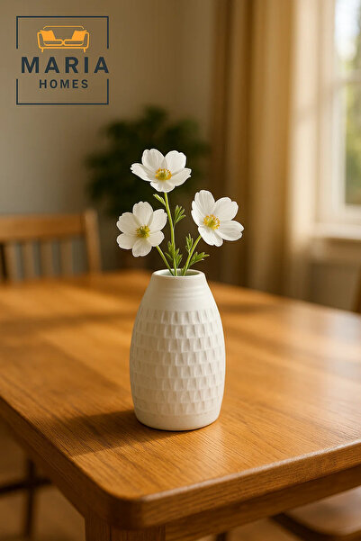 MARIA HOMES Modern White Decorative Vase – Textured Ceramic Table Vase for Home & Office Decor