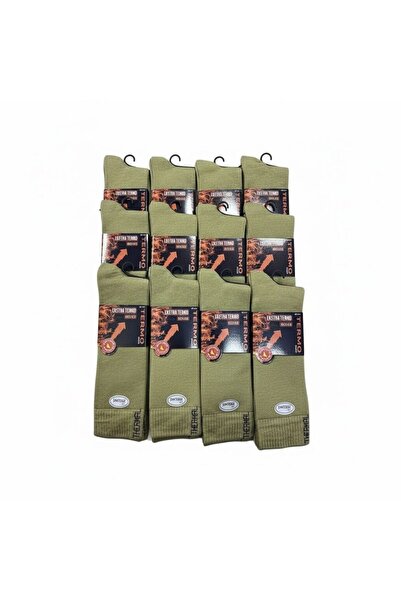 DOĞAN ASKERİ MALZEME جوارب حرارية شتوية باللون الأخضر العسكري، عبوة من 12 قطع...