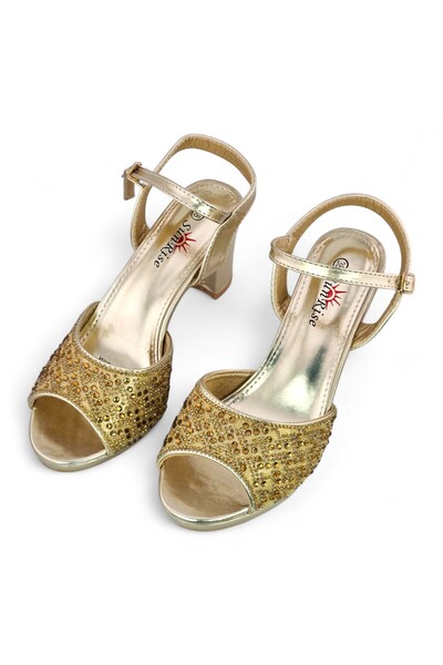 Sunrise Block Heels With Cross Glitter Strap