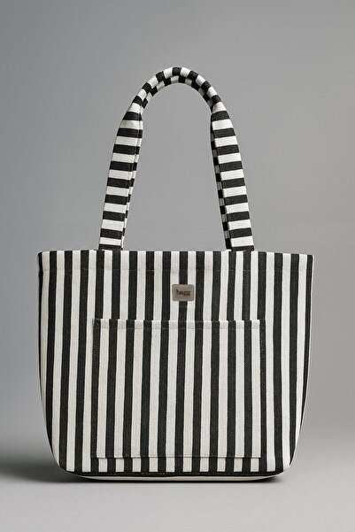 Bagg Black Striped Woven Fabric Bag