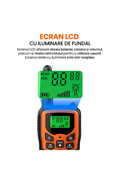 OEM Set of 2 Portable Walkie Talkie Radio Stations, 22 Channels, 5 KM Range, VOX Hands-Free, LED Flashlight, LCD