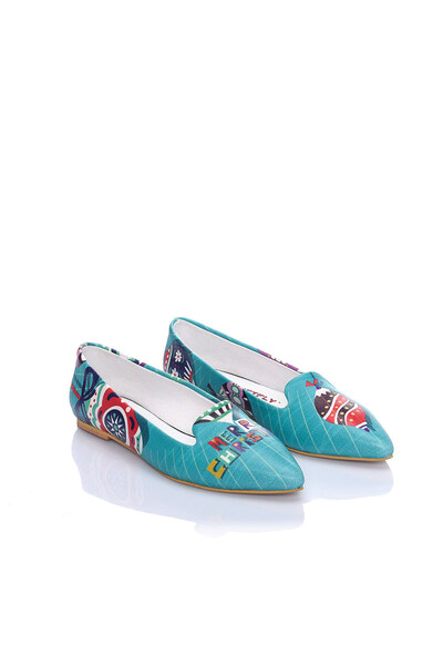 Streetfly New Year Themed Printed Colorful Women's Ballerinas