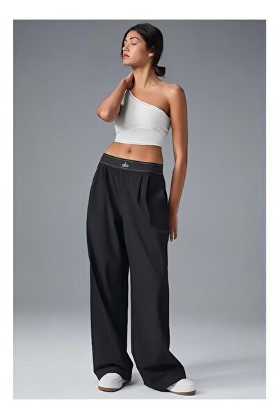 Alo 30 inches Women Casual Wide Leg Pants - Straight Sweatpants (Black)