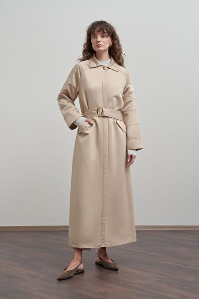 ALLDAY Bej-Sash Detailed Long Ferace