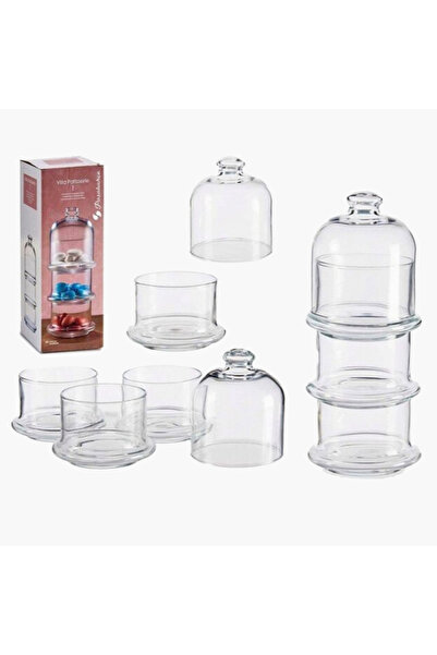 Paşabahçe حامل كيك زجاجي بثلاث طبقات مع قبة من باشابتشه - ٢٦ سم