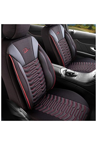 RO GROUP Set huse scaun auto Panda Paris, negre cu cusături roșii, 11 piese