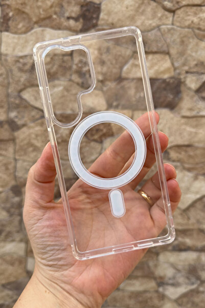 Vip Case Samsung S25 Ultra Uyumlu Kamera Çıkıntılı Şeffaf Magsafe Wireless Kablosuz Şarj Destekli V-Mags