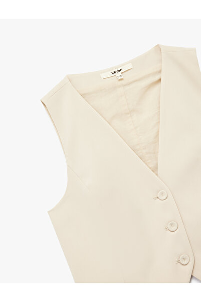 Koton Lined V-Neck Buttoned Blazer Vest