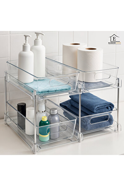 Elindor Set de 2 organizatoare transparente Elindor® cu 2 niveluri, multifunc...