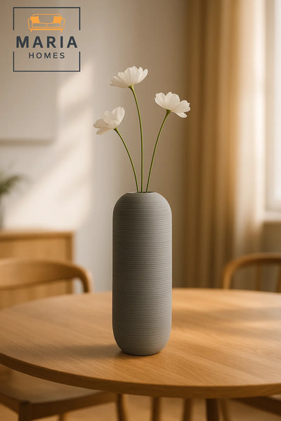 MARIA HOMES Modern Grey Decorative Vase – Tall Ceramic Table Vase for Home and Office Decor