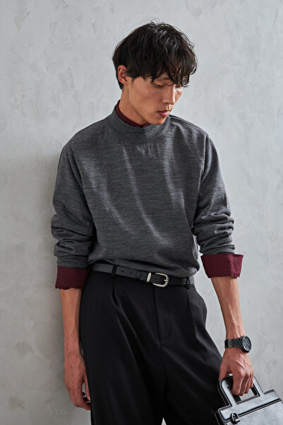 HYMAN Men's Half Fisherman Oversized Basic Knitwear Sweater