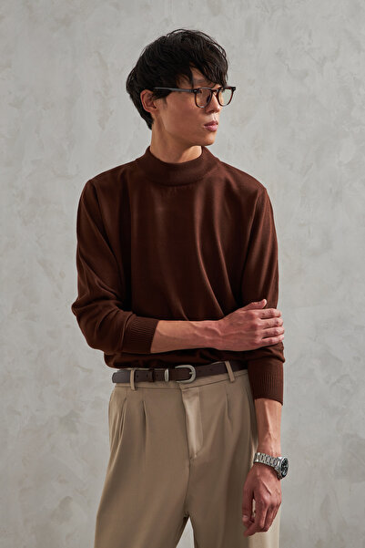 HYMAN Men's Half Fisherman Oversized Basic Knitwear Sweater